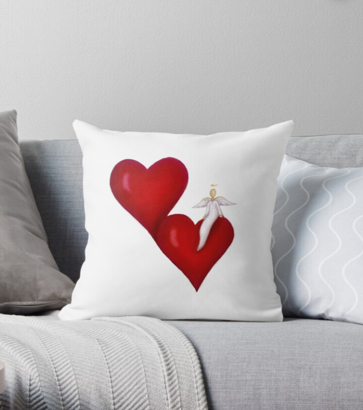 Always Together White and Red Heart Angel Cushion